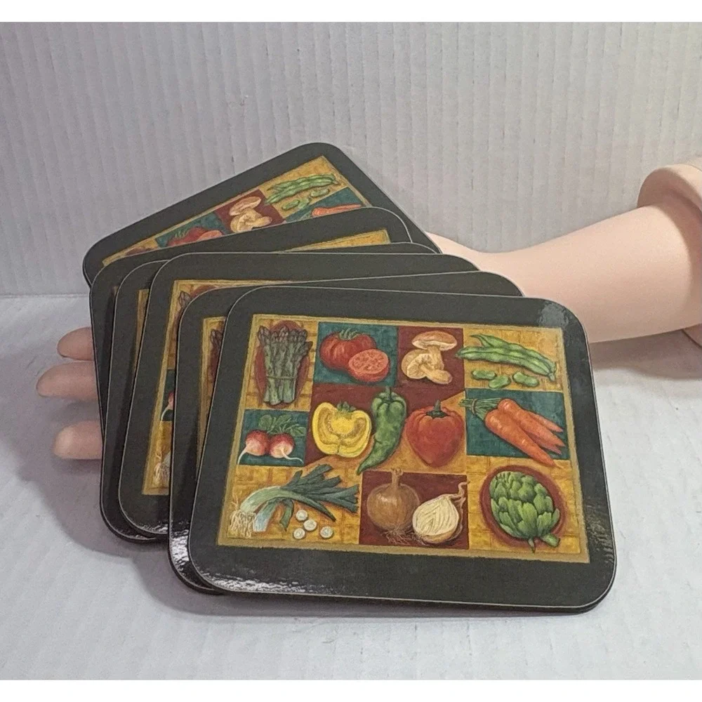 Jason New Zealand Drink Coasters‎ Set of 6 Cork Back Vegetables colorful